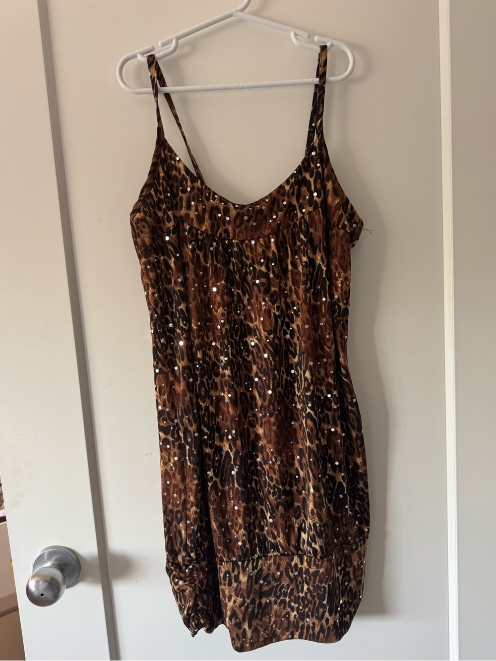 Sparkly Leopard Print Ruched Slip Mini Dress